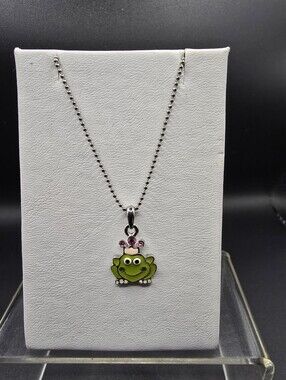 Cookie Lee Green Frog Pendant Necklace with Pink Crown and Small Rhinestone